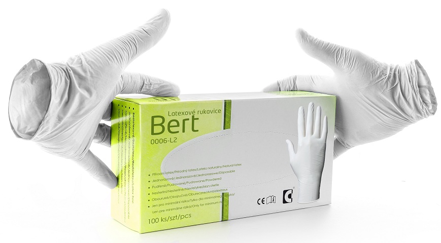 BERT jednorázové latexové púdrované rukavice